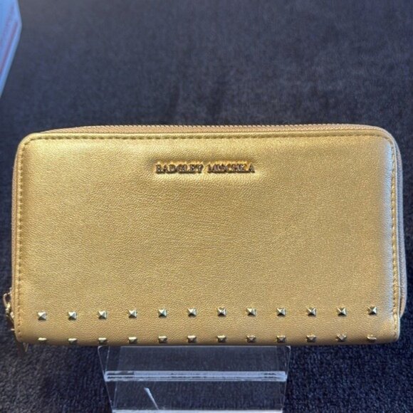 Badgley Mischka Vegan Leather Gold Studded Zippered Wallet (EUC) - Picture 1 of 17